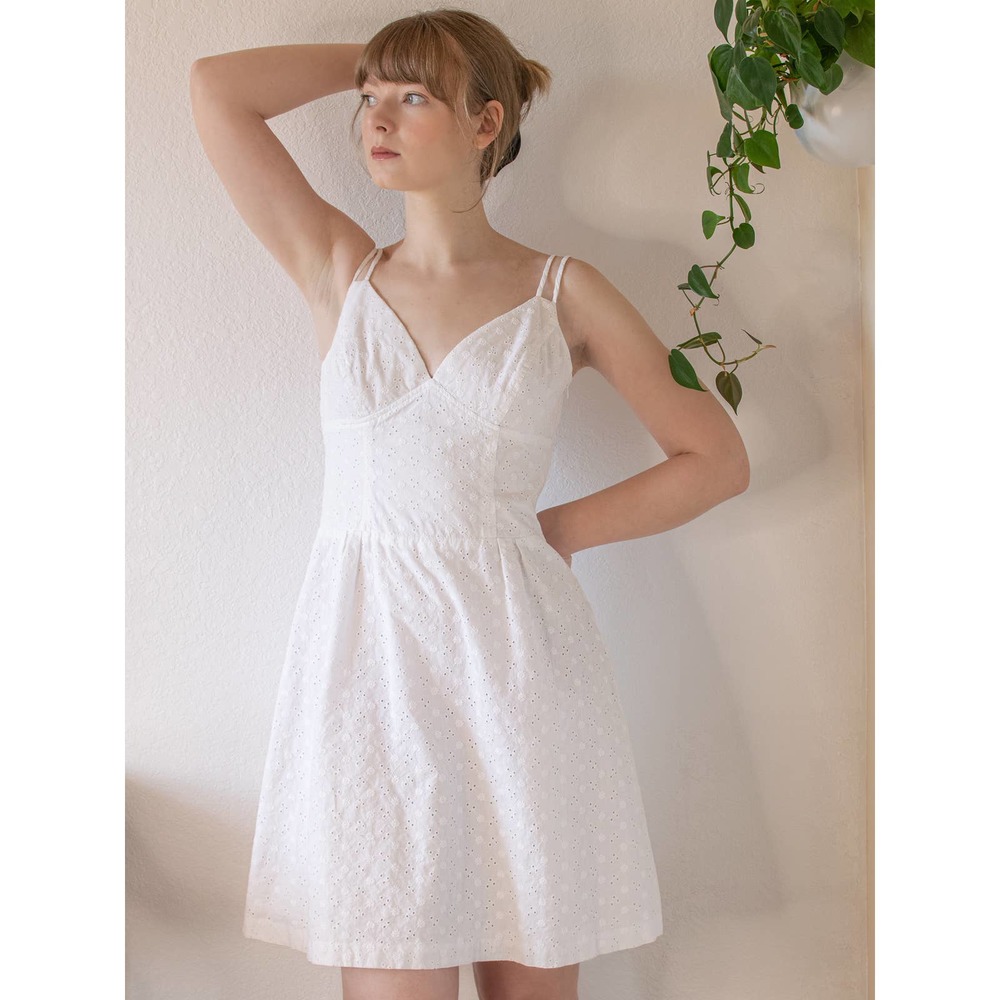 Vintage White Eyelet Mini Dress 90's
